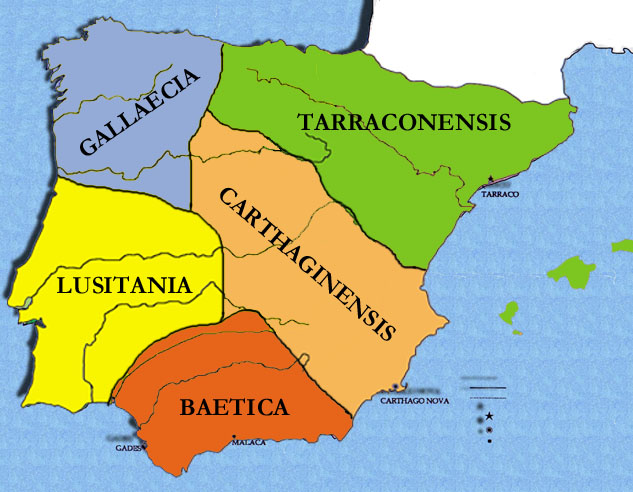 Mapa Baetica, Tarraconensis, Lusitania, Gallaeica y Carthaginensis